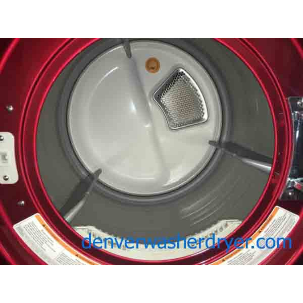 Cherry Red True Steam LG Front-loader Washer/Dryer Set on Pedestals!