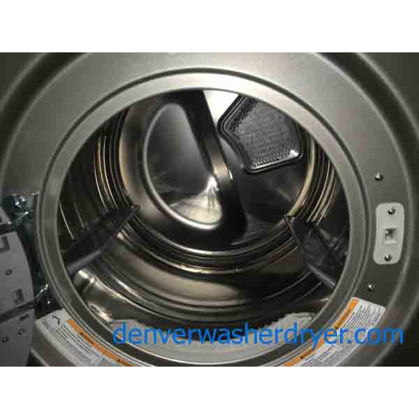 Sleek LG Front-Load Washer Dryer Set on Pedestals, Direct-Drive