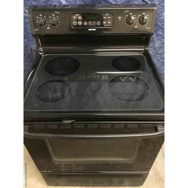 Stove, Fantastic Black Glass-Top Stove, Electric, Self-Cleaning, by GE, 30″ Freestanding