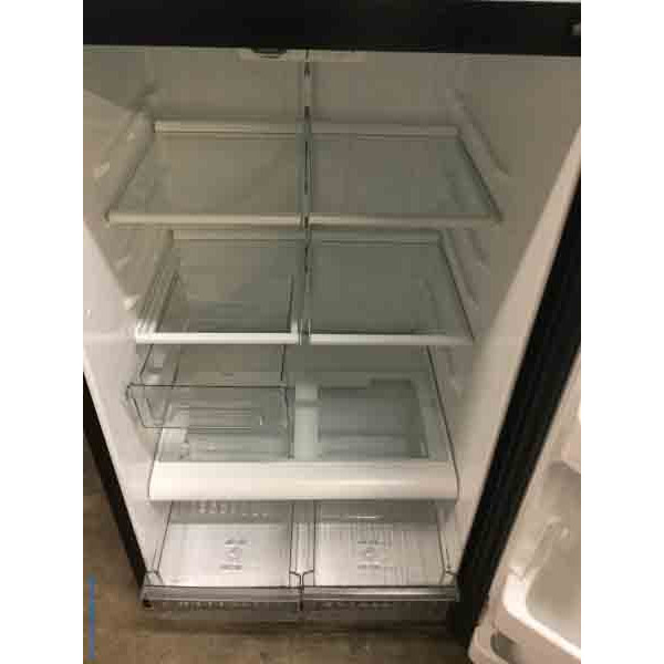 Black GE Refrigerator, TopMount, Glass Shelves, 18 Cu. Ft. , 1Year