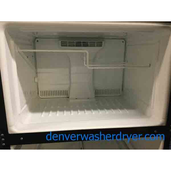Black GE Refrigerator, Top-Mount, Glass Shelves, 18 Cu. Ft. , 1-Year Warranty