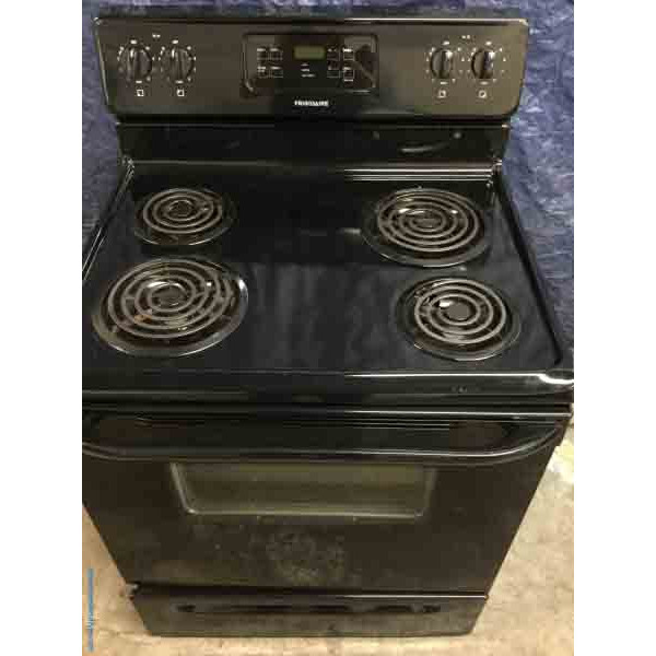 Black Coil-Top Frigidaire Range, Electric, Self-Cleaning, 1-Year Warranty!