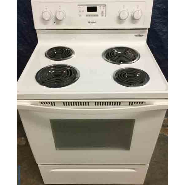 Newer Model Whirlpool Electric Range, 30″ Freestanding, White, Electric, Self Cleaning