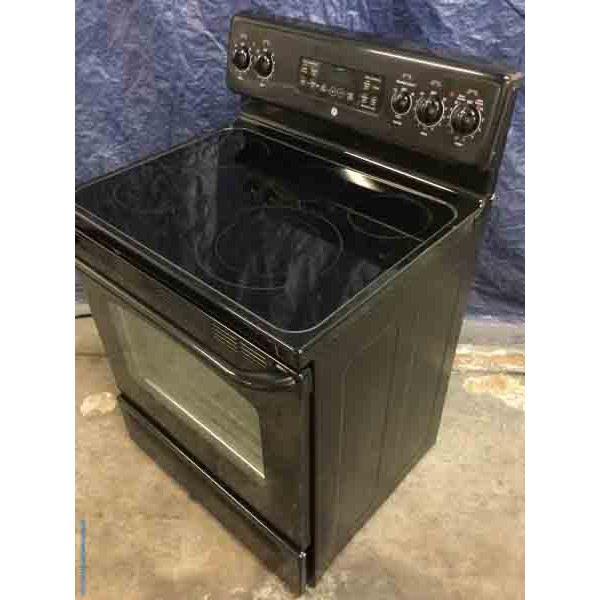 Black Glass-Top Stove by GE, Electric, Self-Cleaning, 5-Burner, 1-Year Warranty!