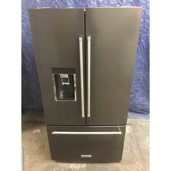 Near New Kitchenaide French Door Refrigerator, Counter Depth, Black Stainless, 1-Year Warranty!
