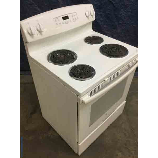 White Coil-Top Electric Stove, GE, Clean and Hot, 1-Year Warranty
