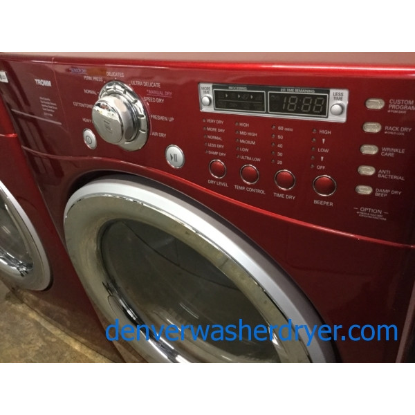 Quality Refurbished Wild-Cherry Colored 27″ LG Stackable Front-Load Direct-Drive HE Steam-Washer & Electric Dryer, 1-Year Warranty