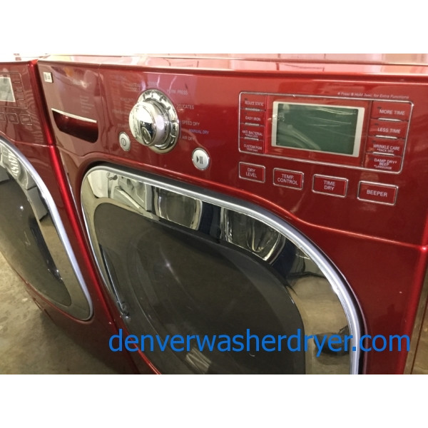 Red LG Front-Load Stackable Laundry Pair, Steam/Sanitary Washer, Electric Steam Dryer, Quality Refurbished, 1-Year Warranty!