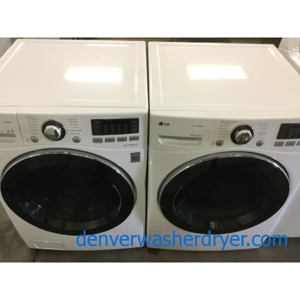 White LG Stackable Front-Load Set, Steam/Sanitary Washer, Steam Electric Dryer, Newer Models, Quality Refurbished!