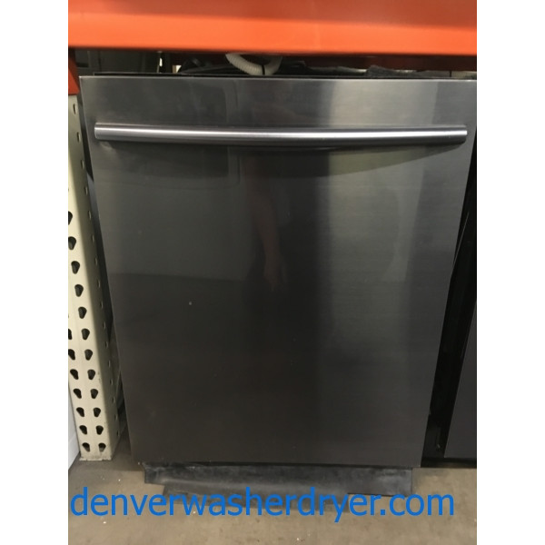 NEW! Black-Stainless Samsung Dishwasher, 3-Rack, 24″ Built-In, Hidden Control, Water Wall, 1-Year Warranty!