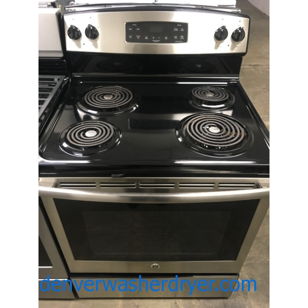GE Stainless Range, Free-Standing, 30″ Wide, 220V, Self-Clean, Quality Refurbished, 30-Day Warranty