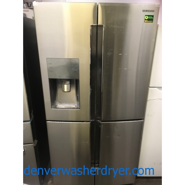 NEW!! Samsung French Refrigerator, Flawless, Counter Depth, 4 Door, Stainless, Samsung Slide In Gas Range, Stainless, Samsung Dishwasher Stainless Steel, Samsung Gallery Chef Stainless Steel Microwave,1-Year Warranty!