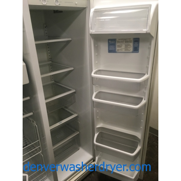 Lovely Whirlpool Side-by-Side Refrigerator, White, Capacity 25.2 Cu.Ft., Quality Refurbished, 1-Year Warranty!