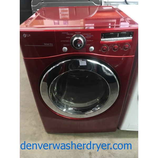 LG Wild Cherry Red Front-Load Dryer, 220V, Sanitary and Wrinkle Care Options, Quality Refurbished, 1-Year Warranty!