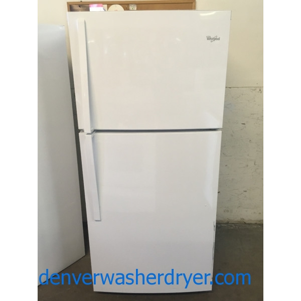 NEW! Whirlpool Top-Mount Refrigerator, White, Capacity 19.2 Cu.Ft., 30″ Wide, LED Lighting, 1-Year Warranty!