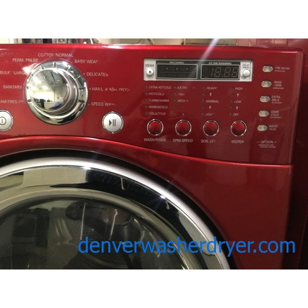 Lovely LG TROMM Steam Washer, Front-Load, HE, Cherry Red, Sanitary Cycle, Capacity 4.0 Cu.Ft., Quality Refurbished