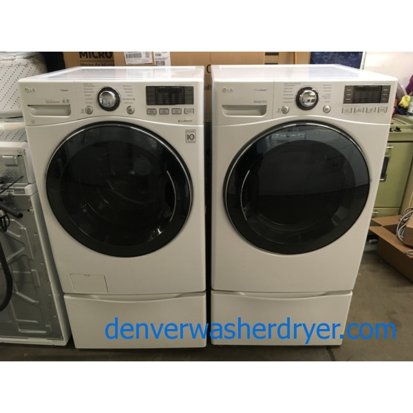 Beautiful LG Steam Set, White, w/ Pedestals, Anti-Bacterial, Allergiene and Sanitary Cycle, Quality Refurbished, 1-Year Warranty!