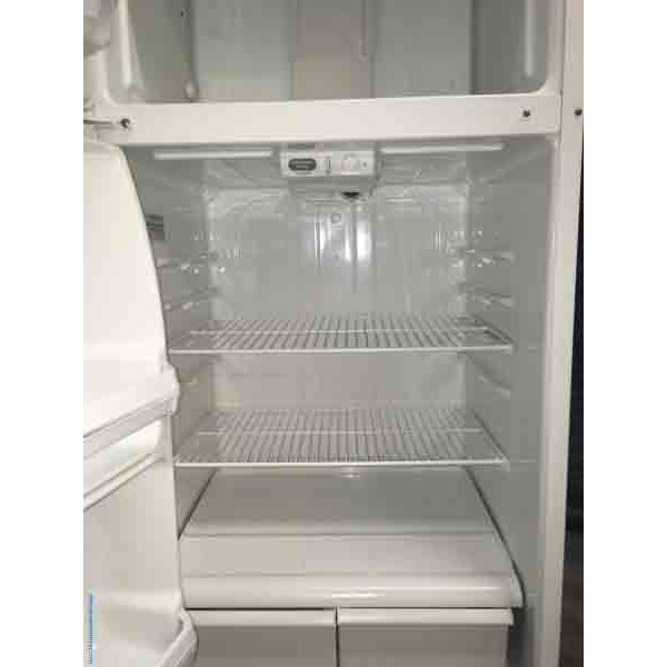 White GE fridge 15 cu ft – 1 year warranty