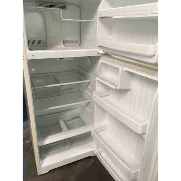 Glorious GE Refrigerator, Large 18 Cu. ft. Capacity, Beige Color, Glass Shelves