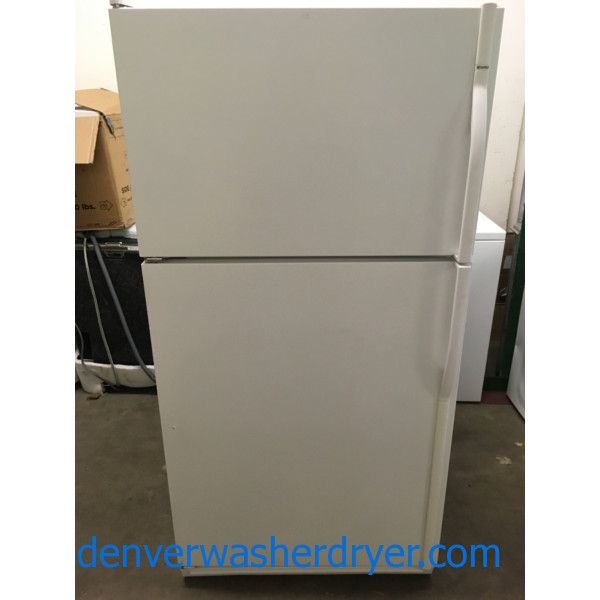 Lovely White Kenmore Refrigerator, Top-Mount, Capacity 20.0 Cu.Ft., Ice Maker, 33″ Wide, Quality Refurbished, 1-Year Warranty!