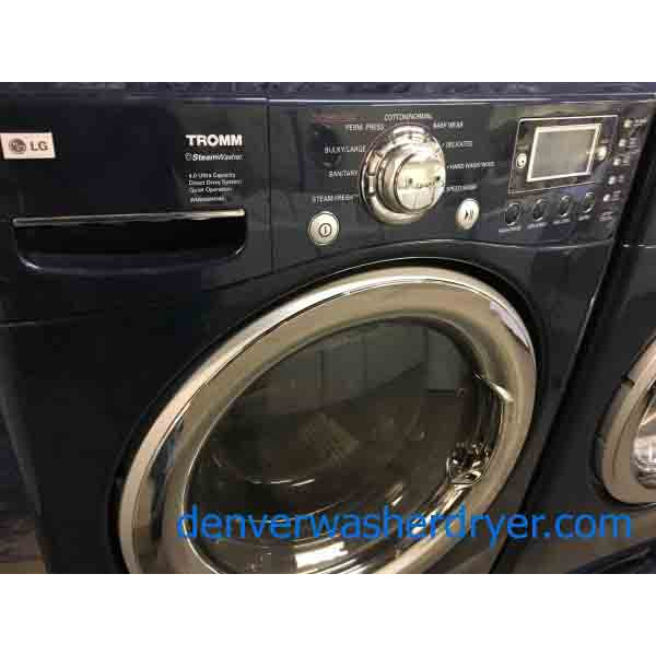 Beautiful Blue LG TROMM Front-Load Laundry Set on Pedestals, Electric, Steam & Sanitary, High-End!