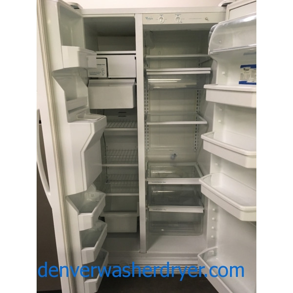 Great Side-X-Side Whirlpool Refrigerator, White, 36″ Wide, Ice/Water Dispenser, 25.4 Cu.Ft. Capacity, Quality Refurbished, 1-Year Warranty!