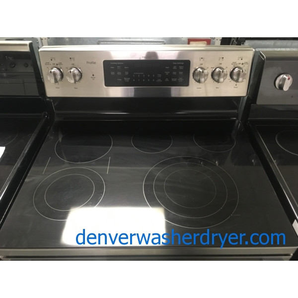 GE Stainless Range, Glass-Top, 5 Burners, Convection Oven, Self and Steam Clean, 5.3 Cu.Ft. Capacity, Quality Refurbished, 1-Year Warranty!