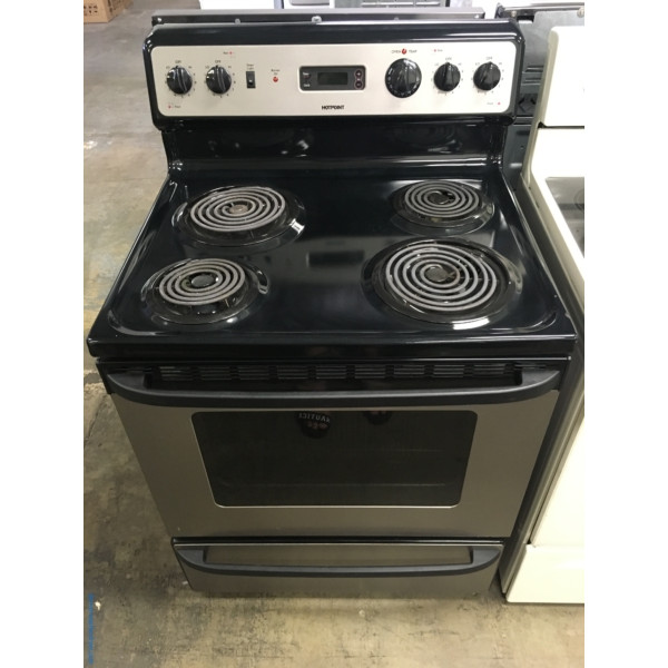 Hotpoint Free-Standing Black/Smudge-Proof Stainless Range, 4 Coil Burners, Storage Drawer, 5.0 Cu.Ft. Capacity, Quality Refurbished, 1-Year Warranty!