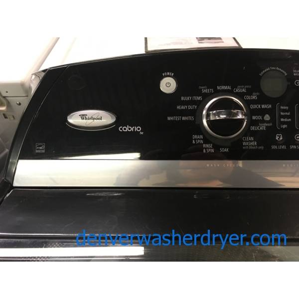 Whirlpool Black Washer and Dryer Set, Glass Lid, HE, 220V, Wash-Plate Style, Energy-Star Rated, Wrinkle Shield Feature, Quality Refurbished, 1-Year Warranty!