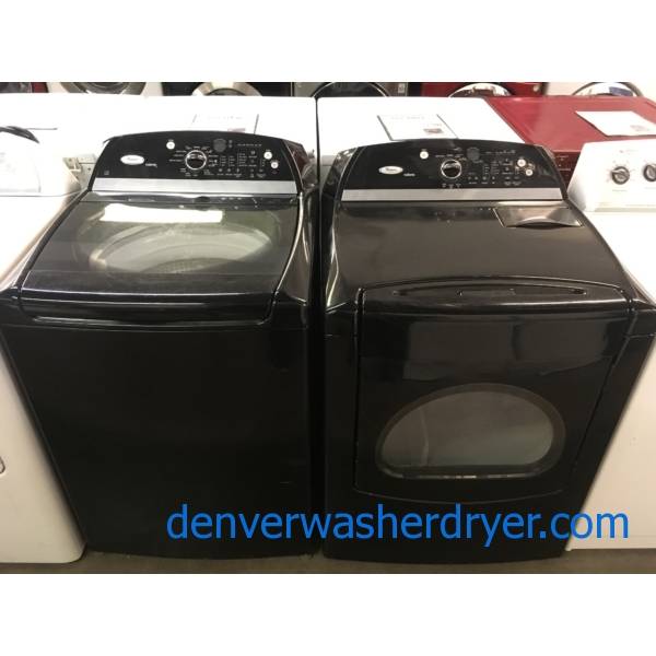 Whirlpool Black Washer and Dryer Set, Glass Lid, HE, 220V, Wash-Plate Style, Energy-Star Rated, Wrinkle Shield Feature, Quality Refurbished, 1-Year Warranty!