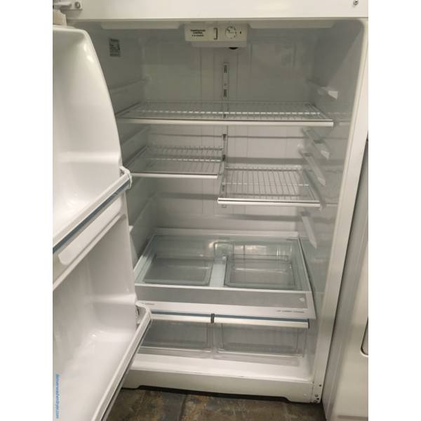 GE Top-Mount Refrigerator, Textured White, 16.0 Cu.Ft. Capacity, Humidity Control Crispers, Quality Refrubished, 30- Day Warranty