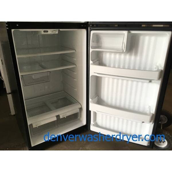 Nice GE Top-Mount Refrigerator, Black Textured, 18.0 Cu.Ft. Capacity, Humidity Control Crispers, 28″ Wide, Quality Refurbished, 1-Year Warranty!