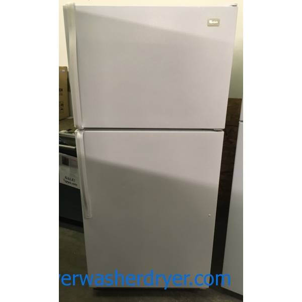 Great Whirlpool Top-Mount Refrigerator, Textured White, 18.1 Cu.Ft. Capacity, 30″ Wide, Quality Refurbished, 1-Year Warranty!
