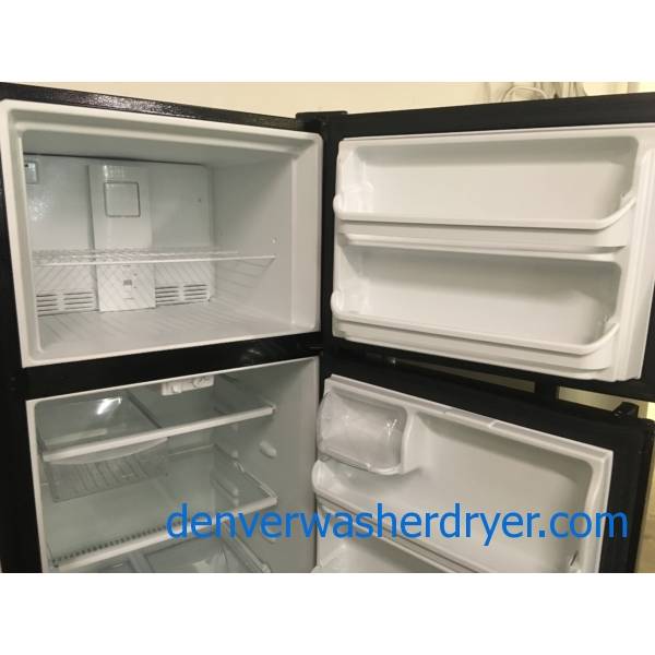 Lightly Used Frigidaire Refrigerator, Top-Mount, Textured Black, 20.4 Cu.Ft. Capacity, 30″ Wide, Glass Shelves, Quality Refurbished, 1-Year Warranty!