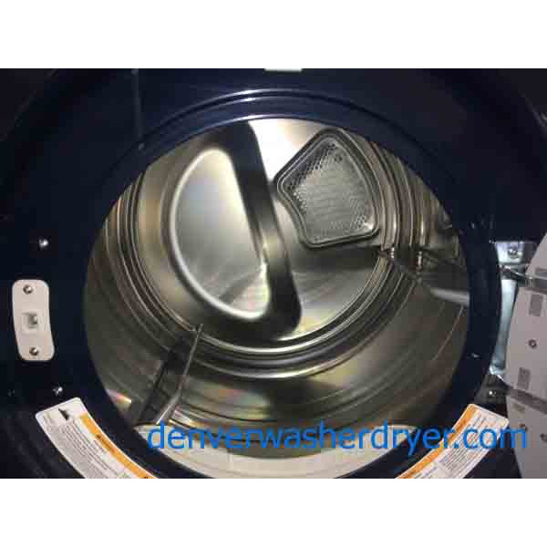 Slick Navy Blue LG Tromm Front Loader Washer & Dryer Set on Pedestals