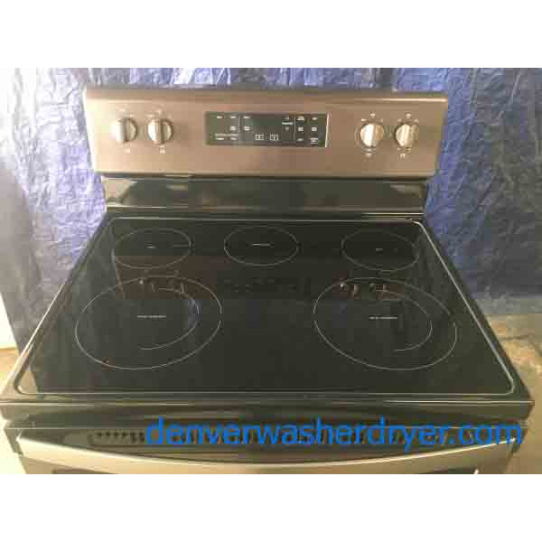 Brand-New (Dent) Whirlpool – 5.3 Cu. Ft. Self-Cleaning, Freestanding, Electric Range, Black Stainless Steel, and 1-Year Warranty