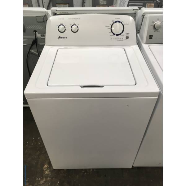 Lightly Used Amana Top-Load Washer, GE White Glass Top Range, Brand New Amana White Top Mount Refrigerator, Quality Refurbished, 1-Year Warranty!