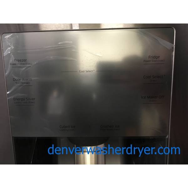 NEW!! Samsung French 4-Door Refrigerator, Stainless, Counter-Depth, 22.5 Cu.Ft. Capacity, LED Lighting, Energy-Star Rated, CoolSelect Plus Feature, 1-Year Warranty!