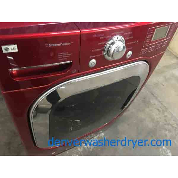 LG 27″ Front-Loading, Steam Washer, Colored in Cherry Red, 1-Year Warranty