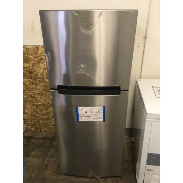 NEW! Scratch/Dent Whirlpool Stainless Top-Mount Refrigerator, 10.7 Cu.Ft. Capacity, Humidity Control Crisper, 25″ Wide, 1-Year Warranty!