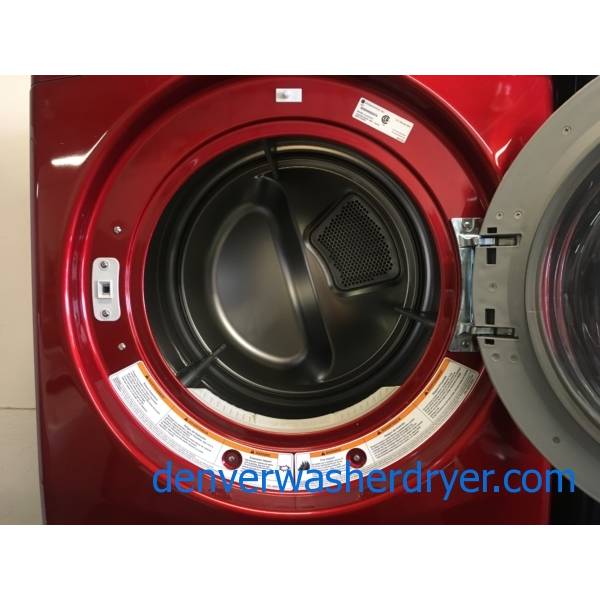 LG Wild Cherry Red Front-Load Set, HE, Auto-Load Sensing, 220V, Sanitary and Baby Wear Cycles, Customizable Program, Stainless Drum, Quality Refurbished, 1-Year Warranty!