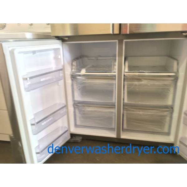 NEW! Stainless Samsung French-Door Refrigerator, FlexDoor, Counter-Depth, Family Hub, Wine Rack, Samsung Front Load Washer And Dryer with Steam, Extra Mini Washer And Dryer On Top, New Electrolux Stainless Dishwasher, 1-Year Warranty!