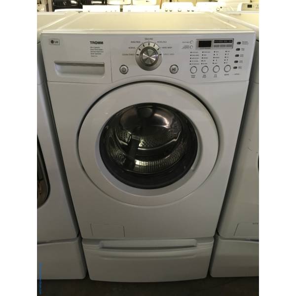 Nice LG White Front-Load Washer w/ Pedestal, HE, Stain Cycle, Stainless Drum, Customizable Program, Quality Refurbished, 1-Year Warranty!