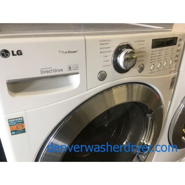 *Used* LG 27″ Stackable Front-Load HE Steam Washer & Electric Steam Dryer Set, 1-Year Warranty