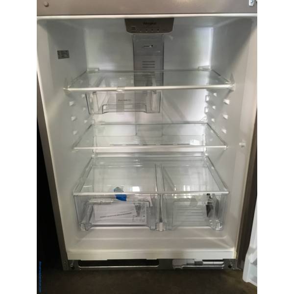 NEW!! Stainless Top-Mount Whirlpool Refrigerator, Clear Humidity Control Crispers, 20.5 Cu.Ft. Capacity, LED Lighting, 1-Year Warranty!