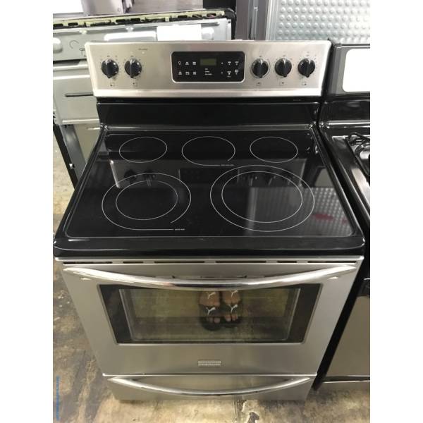 Beautiful Free-Standing Frigidaire Stainless Glass-Top Range, 5 Burners, Warm Zone, Self-Cleaning, Quality Refurbished, 1-Year Warranty!