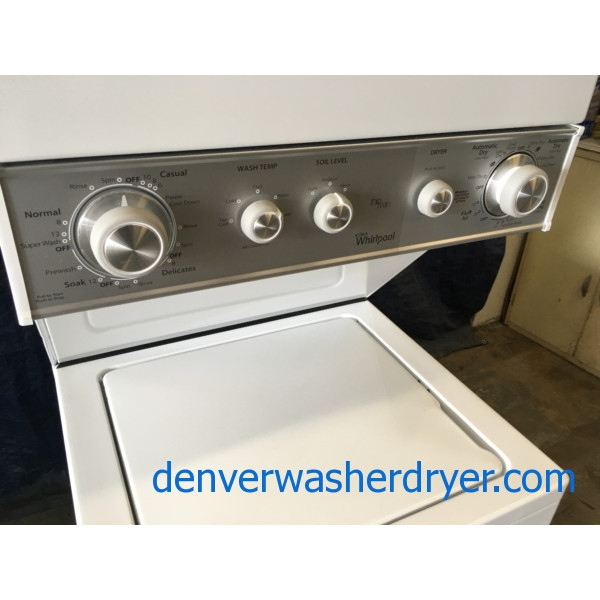 BRAND-NEW Whirlpool 24″ Heavy-Duty Stacked Laundry Center w/Direct-Drive Washer & Electric (220v) Dryer, 1-Year Warranty