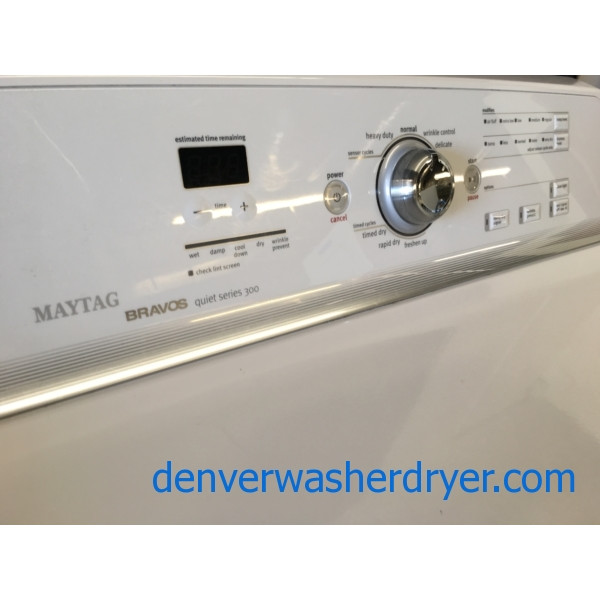 28″ HE Maytag Bravo Top-Load Direct-Drive Washer & Electric Dryer, 1-Year Warranty