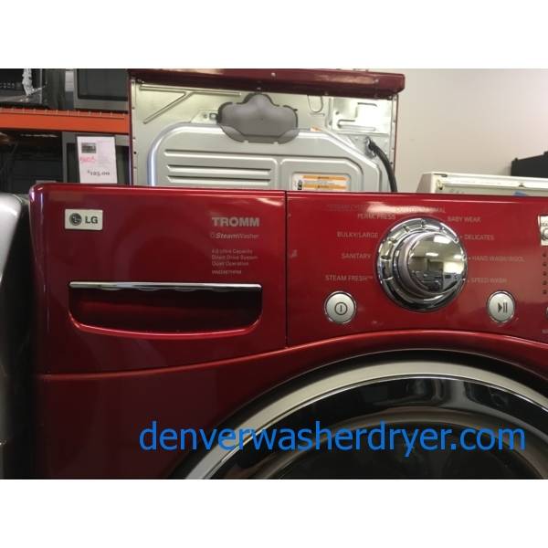 LG Front-Load Cherry Red Washer, HE, Steam Fresh, Sanitary and Baby Wear Cycle, 4.0 Cu.Ft. Capacity, Quality Refurbished, 1-Year Warranty!