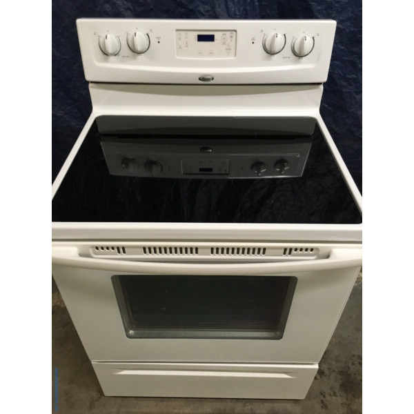 Whirlpool 30″ Almond-Colored Self-Cleaning Free-Standing Glass-Top Electric Range, 1-Year Warranty